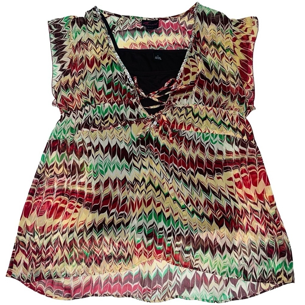 Torrid Women's Zig Zag Stripe Semi Sheer Chiffon Top Size 3
